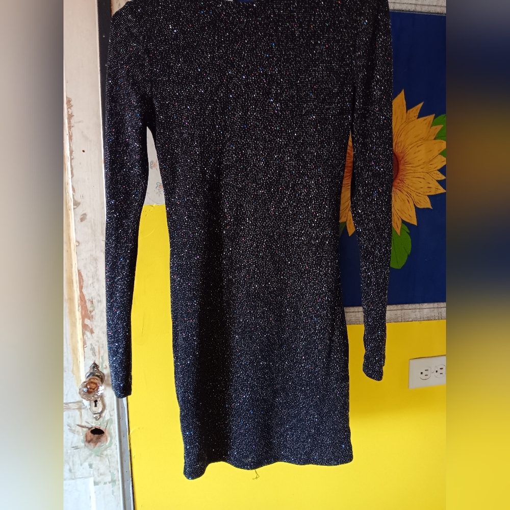 REVAMPED Sparkling Black Long Sleeve Dress. M